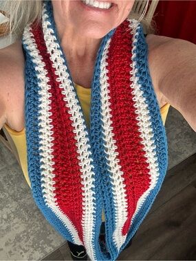Handmade Red, White & Blue Crochet Scarf